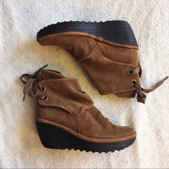 FLy London Yebi Suede Wedge Boot Lace Up Brown 37 - Picture 2 of 6